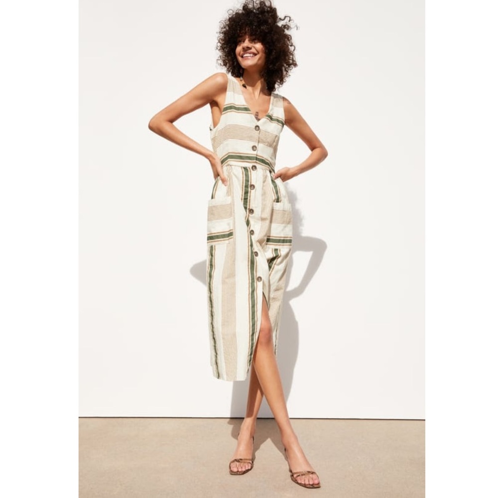 Zara Button Down V Neck Dress Ties in the Back